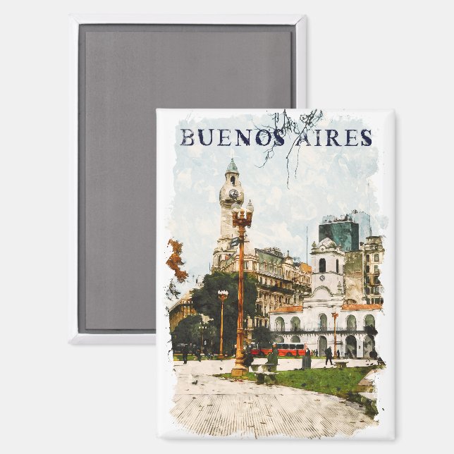 Colorful Buenos Aires Argentina Skyline Magnet (Front/Back)