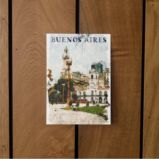 Colorful Buenos Aires Argentina Skyline Postcard (argentina buenos aires plaza postcard)