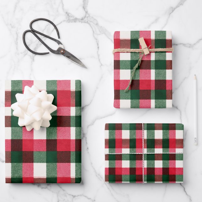 Colorful Buffalo Plaid Christmas Wrapping Paper Sheets (Front)