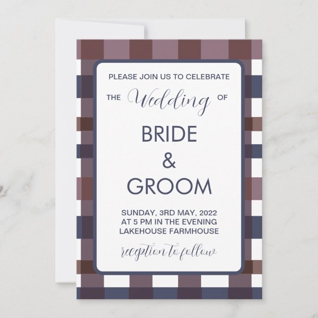 Colorful Buffalo Plaid Country Lumberjack Wedding Invitation (Front)