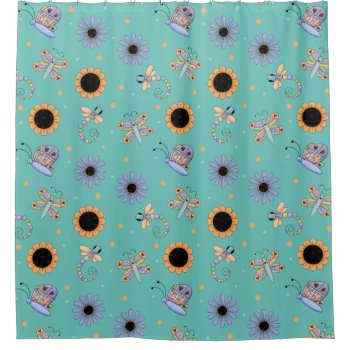 Colorful Bugs And Flowers Shower Curtain by Hannahscloset at Zazzle