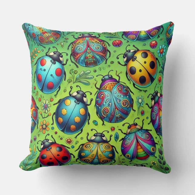 Colorful bugs throw pillow (Front)