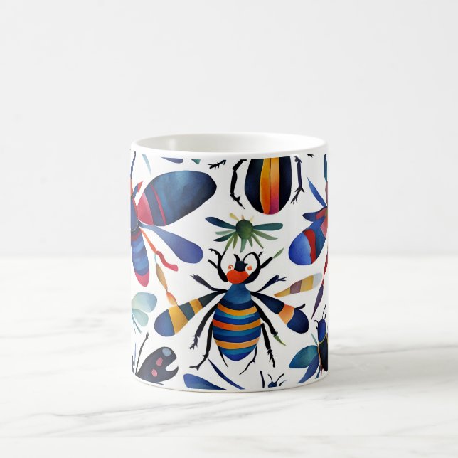 Colorful Bugs Whimsical Insects Art  Coffee Mug (Center)