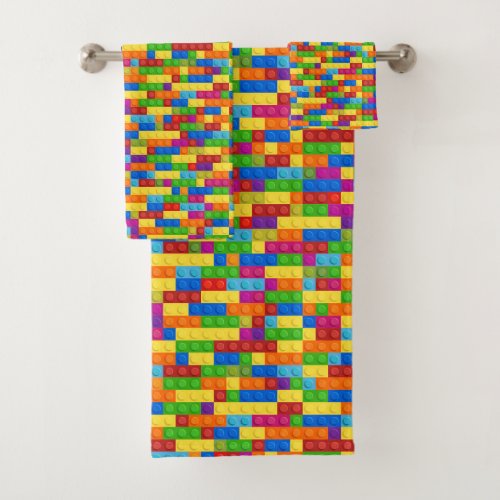 Colorful Building Block Pattern Bath Towel Set