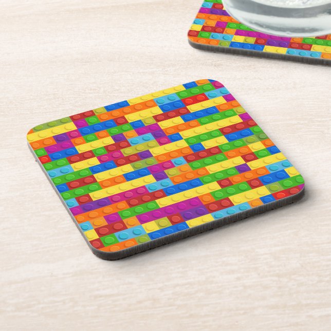 Colorful Building Block Pattern Beverage Coaster (Left Side)