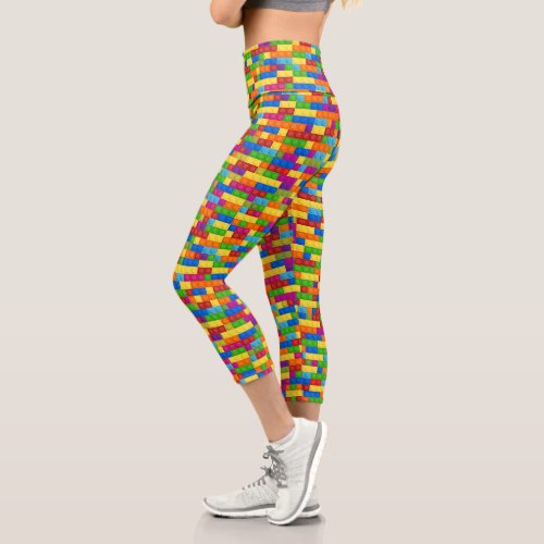 Colorful Building Block Pattern Capri Leggings