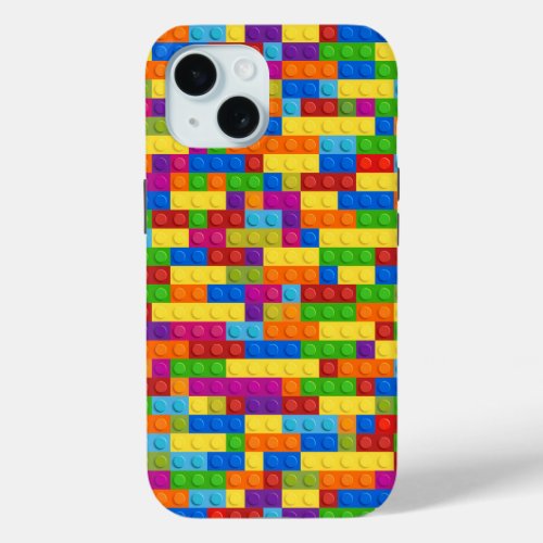 Colorful Building Block Pattern iPhone 15 Case