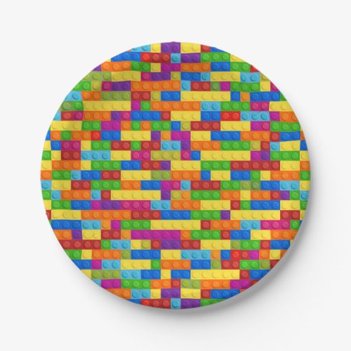Colorful Building Block Pattern Paper Plates