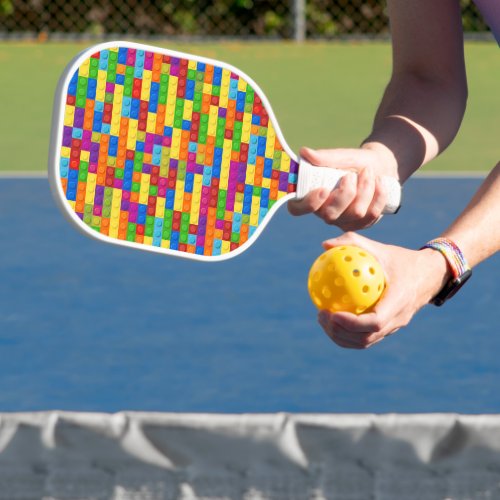 Colorful Building Block Pattern Pickleball Paddle