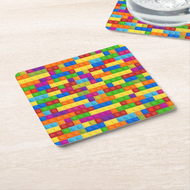 Colorful Building Block Pattern Square Paper Coaster (Angled)