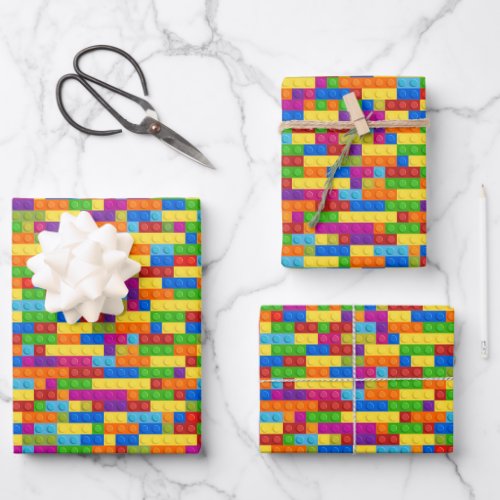 Colorful Building Block Pattern Wrapping Paper Sheets