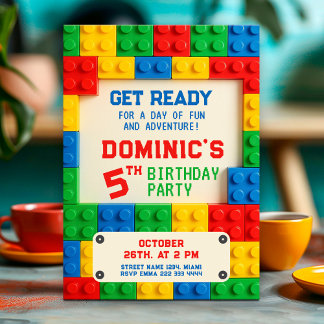 Colorful Building Blocks Birthday for Kids Invitation