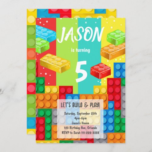 Colorful Building Blocks Birthday Invitation