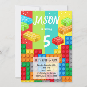 Colorful Building Blocks Birthday Invitation