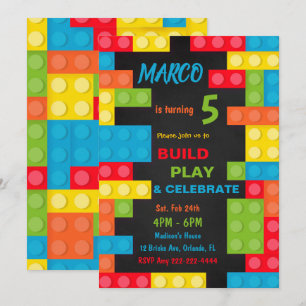 Colorful Building Blocks Birthday Invitation