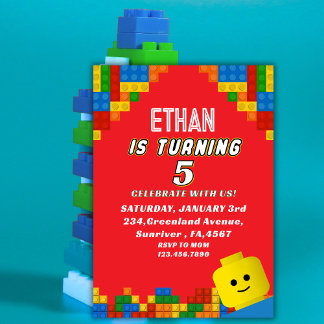Colorful Building Blocks Birthday Kids Party Invitation