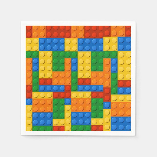 Colorful building  blocks birthday party napkins (Front)