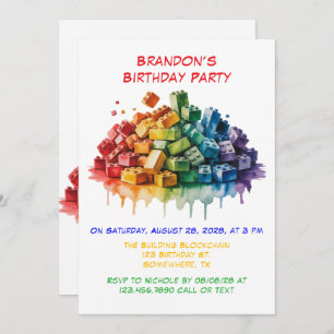 Colorful Building Blocks Boy Birthday Party Invitation