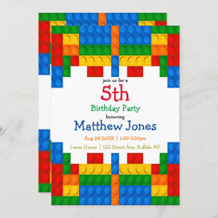Colorful Building Blocks Boy Birthday Party Invite