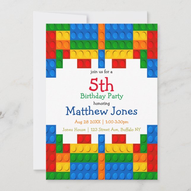Colorful Building Blocks Boy Birthday Party Invite (Front)