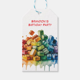 Colorful Building Blocks Explosion Birthday Party Gift Tags