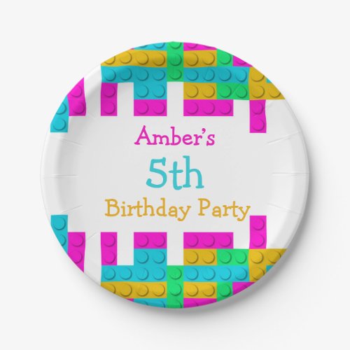 Colorful Building Blocks Girl Birthday Party  Paper Plates