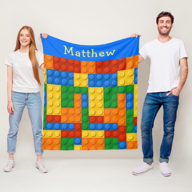 Colorful Building Blocks Monogram Fleece Blanket (In Situ)