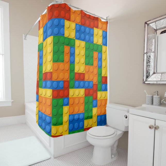 Colorful Building Blocks Shower Curtain (In Situ)