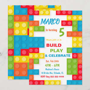 Colorful Building Brick Birthday Invitation
