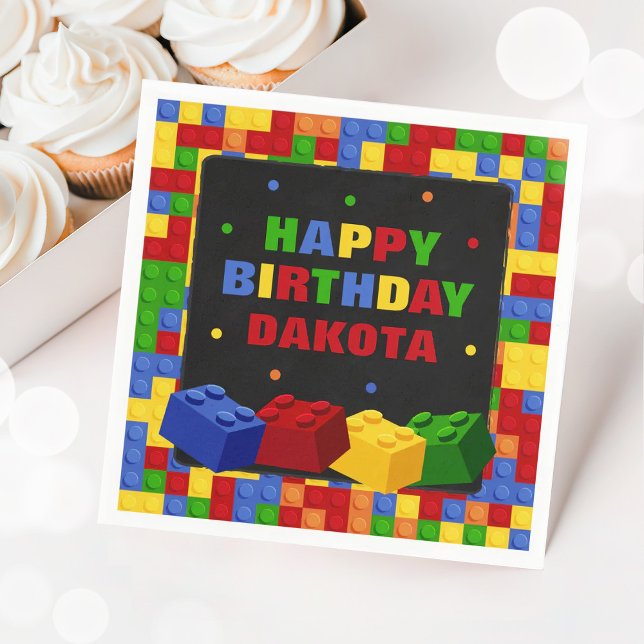 Colorful Building Bricks Birthday Boy Paper Napkin (Creator Uploaded)