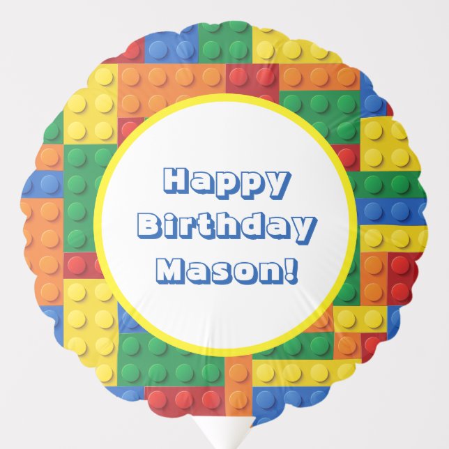 Colorful Building Bricks Blocks | Custom Birthday Balloon (Front)