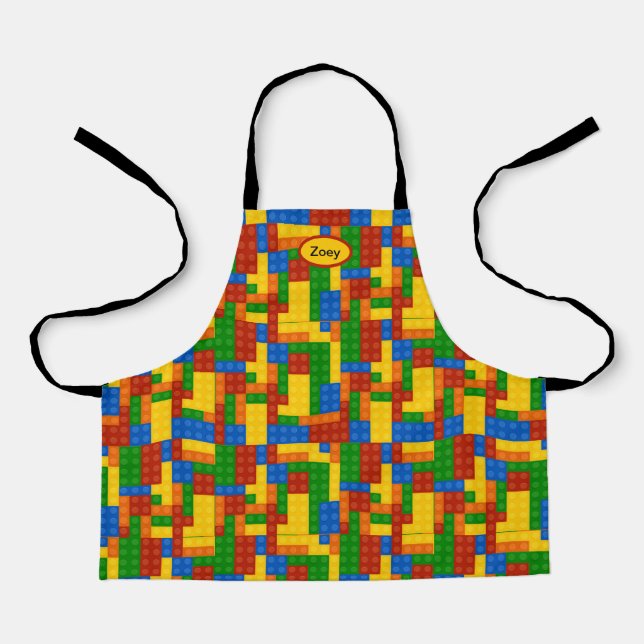 Colorful Building Bricks Kids Personalized Apron (Front)