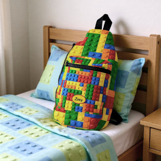 Colorful Building Bricks Kids Personalized Sling Bag