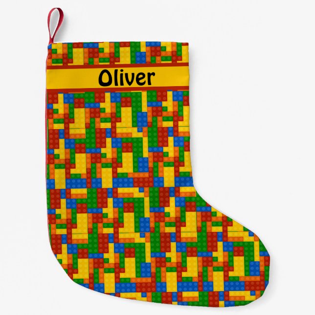 Colorful Building Bricks Pattern Personalized Small Christmas Stocking (Front)