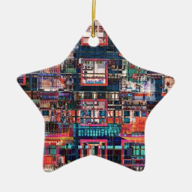 Colorful Buildings Collage Ceramic Ornament (Front)