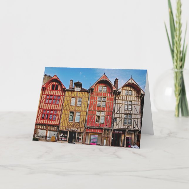 Colorful Buildings in Troyes France Greeting Card (Front)