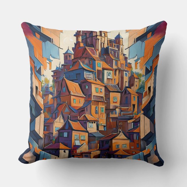 Colorful Buildings Throw Pillow (Front)