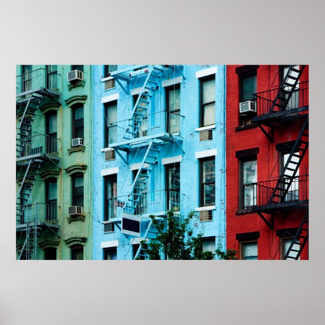 Colorful buildings with Fire escapes Poster (Front)
