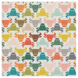 Colorful Bull Head Silhouette Pattern Fabric