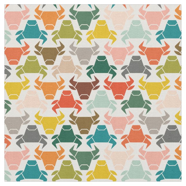 Colorful Bull Head Silhouette Pattern Fabric (Close Up)