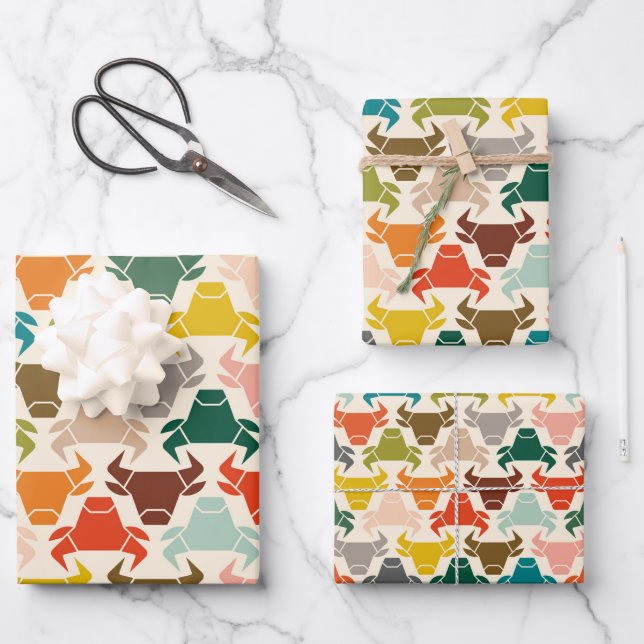 Colorful Bull Head Silhouette Wrapping Paper  (Front)