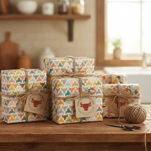 Colorful Bull Head Silhouette Wrapping Paper (Creator Uploaded)