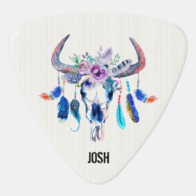 Colorful Bull Skull Guitar Pick (Front)
