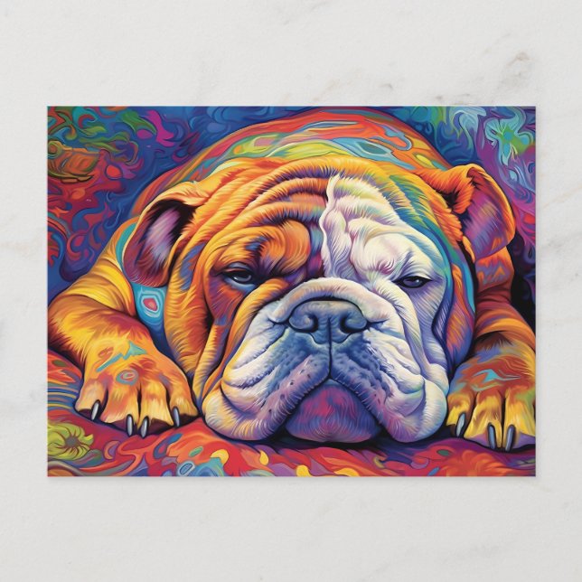 Colorful Bulldog sleeping Postcard (Front)
