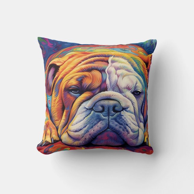 Colorful Bulldog sleeping Throw Pillow (Front)