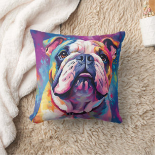Colorful Bulldog Throw Pillow