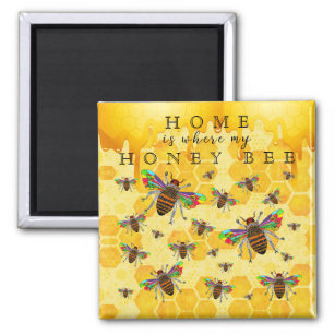 Colorful Bumble Bee Honey Bee Typography Magnet