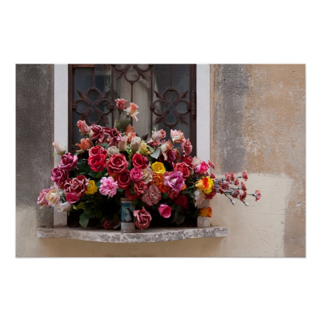 Colorful Bunch Of Plastic Roses Poster (Front)