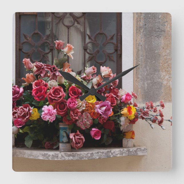 Colorful Bunch Of Plastic Roses Square Wall Clock (Front)