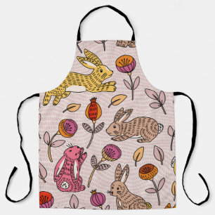 Colorful Bunnies: Cute Floral Vintage. Apron